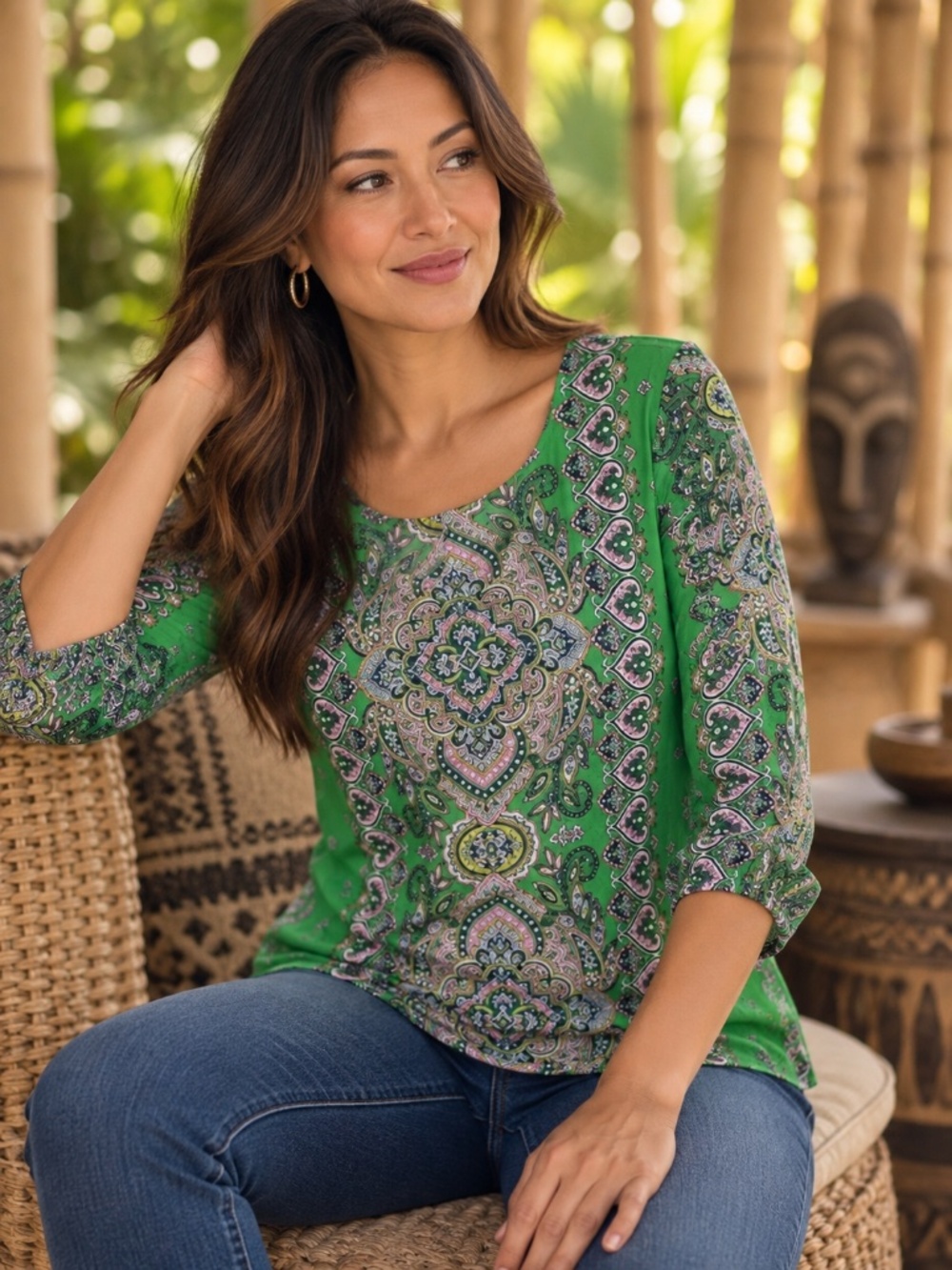 J. Jill Paisley Long Sleeve Top  M Petite